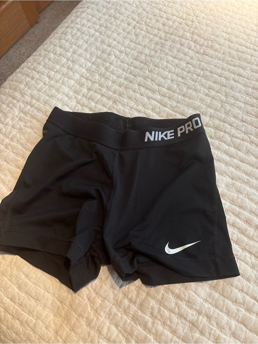 Nike Pro Black Athletic Compression Shorts with White Swoosh